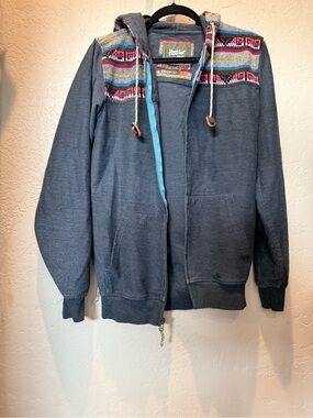 Howler Brothers Navy Zip Hoodie with Multicolor Woven Yoke